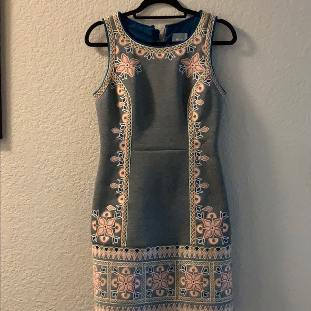 Grey Embroidery Anthropologie Dress
